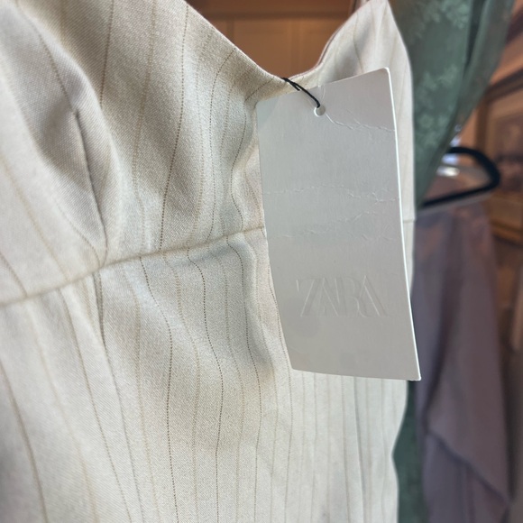 Zara Adjustable Stap Pinstripe Mini Dress in Light Cream - Picture 12 of 13